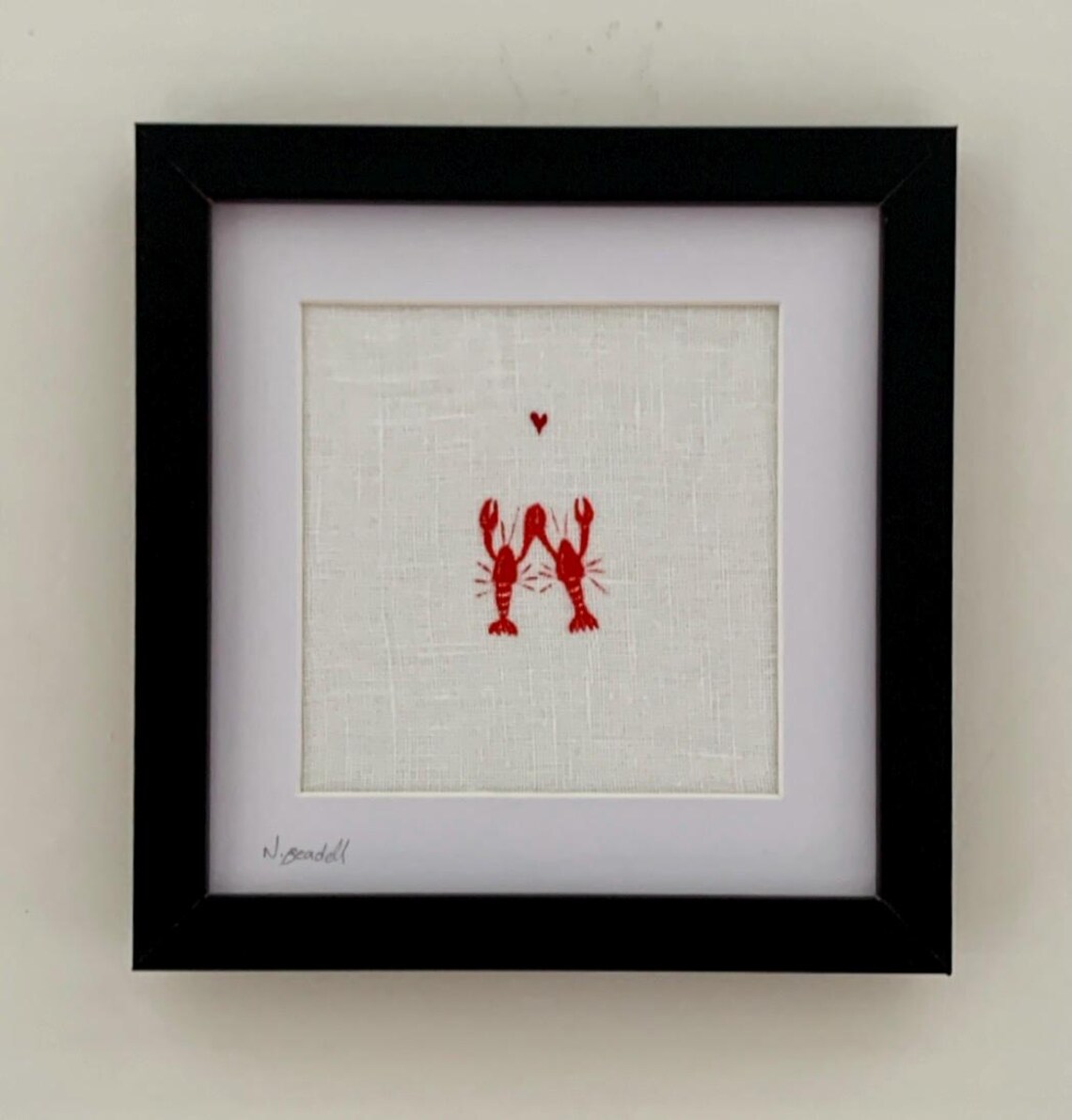 Handpainted Lobsters On Linen Art Print