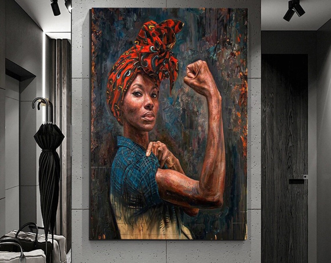 Strong African Woman Power Fist Red Headwrap Empowering Art Print