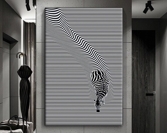 Zebra Optical Illusion Black White Wavy Lines Op Art Wall Poster