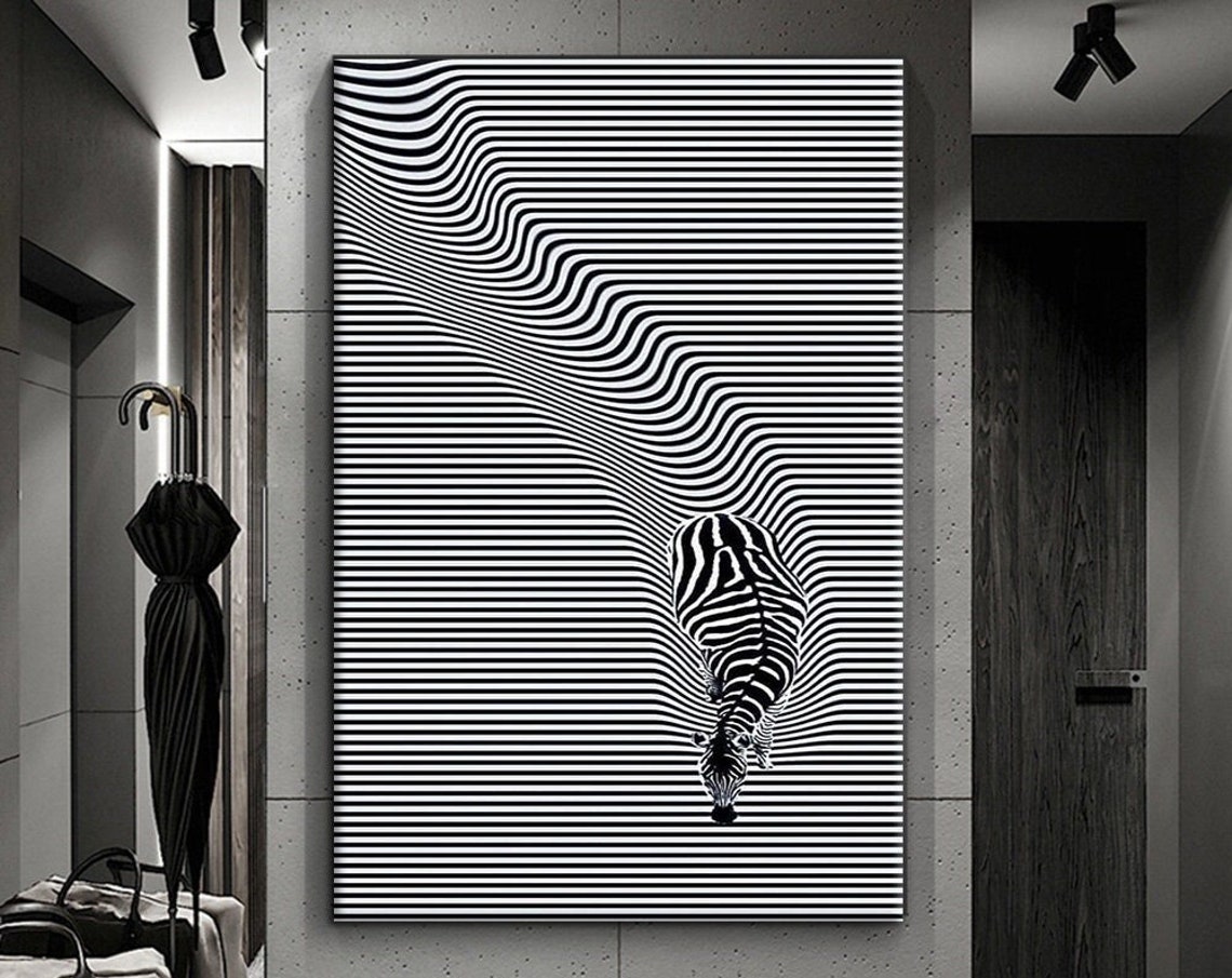 Zebra Optical Illusion Black White Wavy Lines Op Art Wall Poster