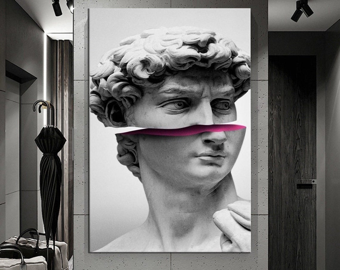 Michelangelo David Statue Head Pink Slice Modern Pop Art Poster