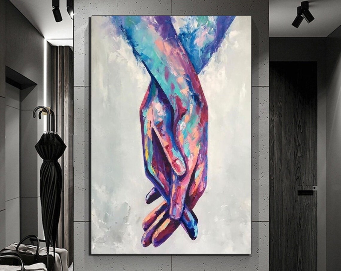 Colorful Lovers Holding Hands Abstract Romantic Couple Love Art Poster
