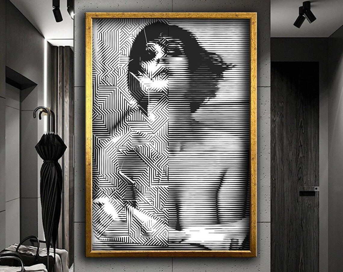 Woman Portrait Geometric Line Art Black White Optical Illusion Poster