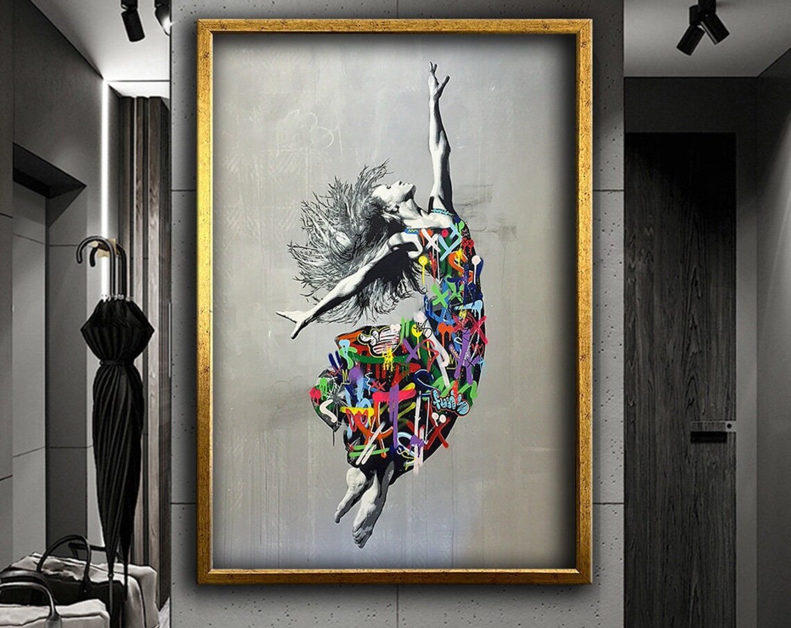 Dancer Jumping Graffiti Dress Colorful Street Art Ballet Motion Wall Poster