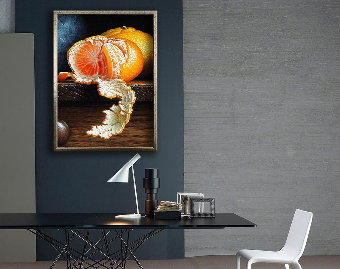 Peeled Tangerine Peel Curl Rustic Realistic Fruit Painting Poster - Image 4