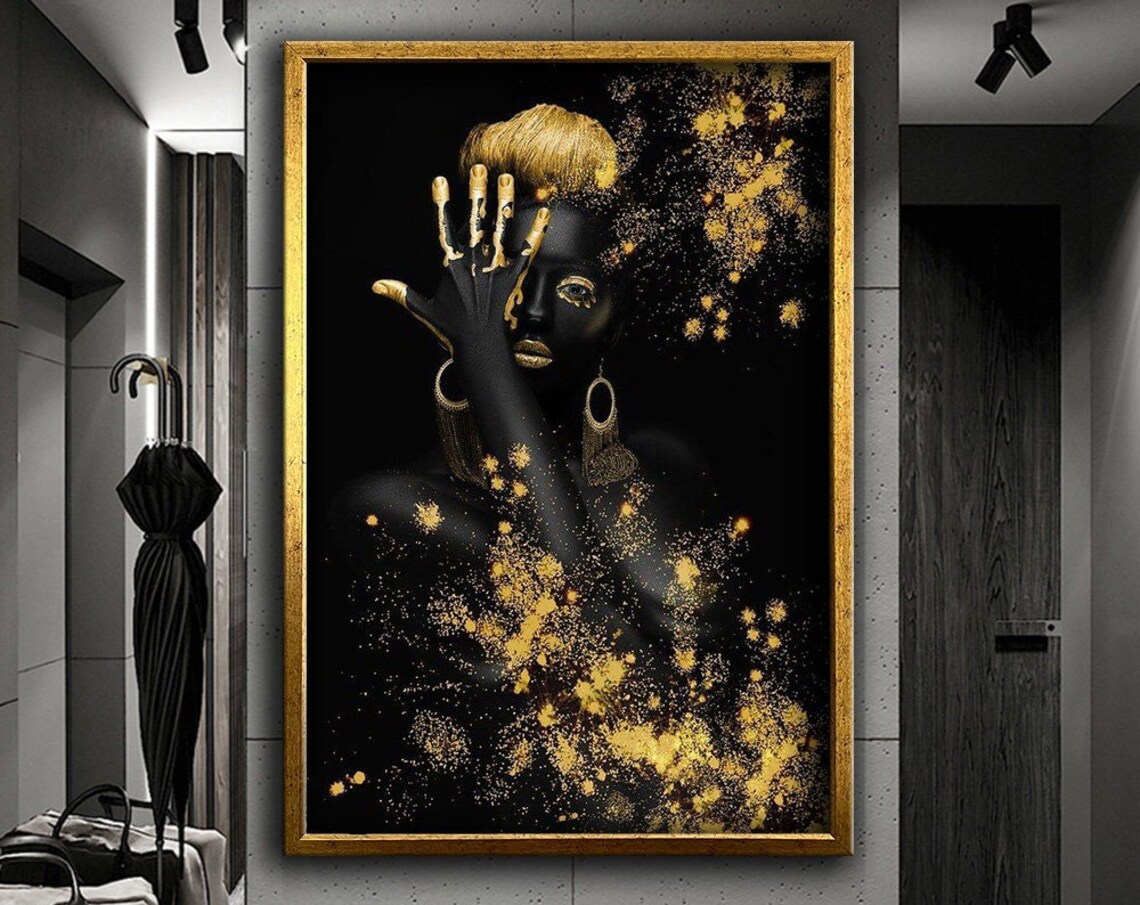 Black And Gold Woman Gold Glitter Portrait Glamorous Wall Art Poster