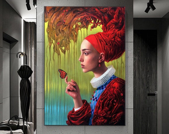 Wall Art Print Butterfly And Woman Painting Ready To Hang Wall Print Design Painting