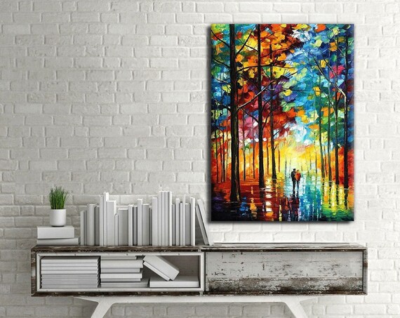 Colorful Forest And Loving Couple Painting Wall Art Canvas Painting Modern Wall Art Ready To Hang Painting