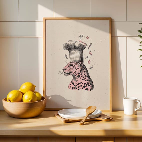 Leopard Chef Print Kitchen Wall Art Gifts Prints Decor