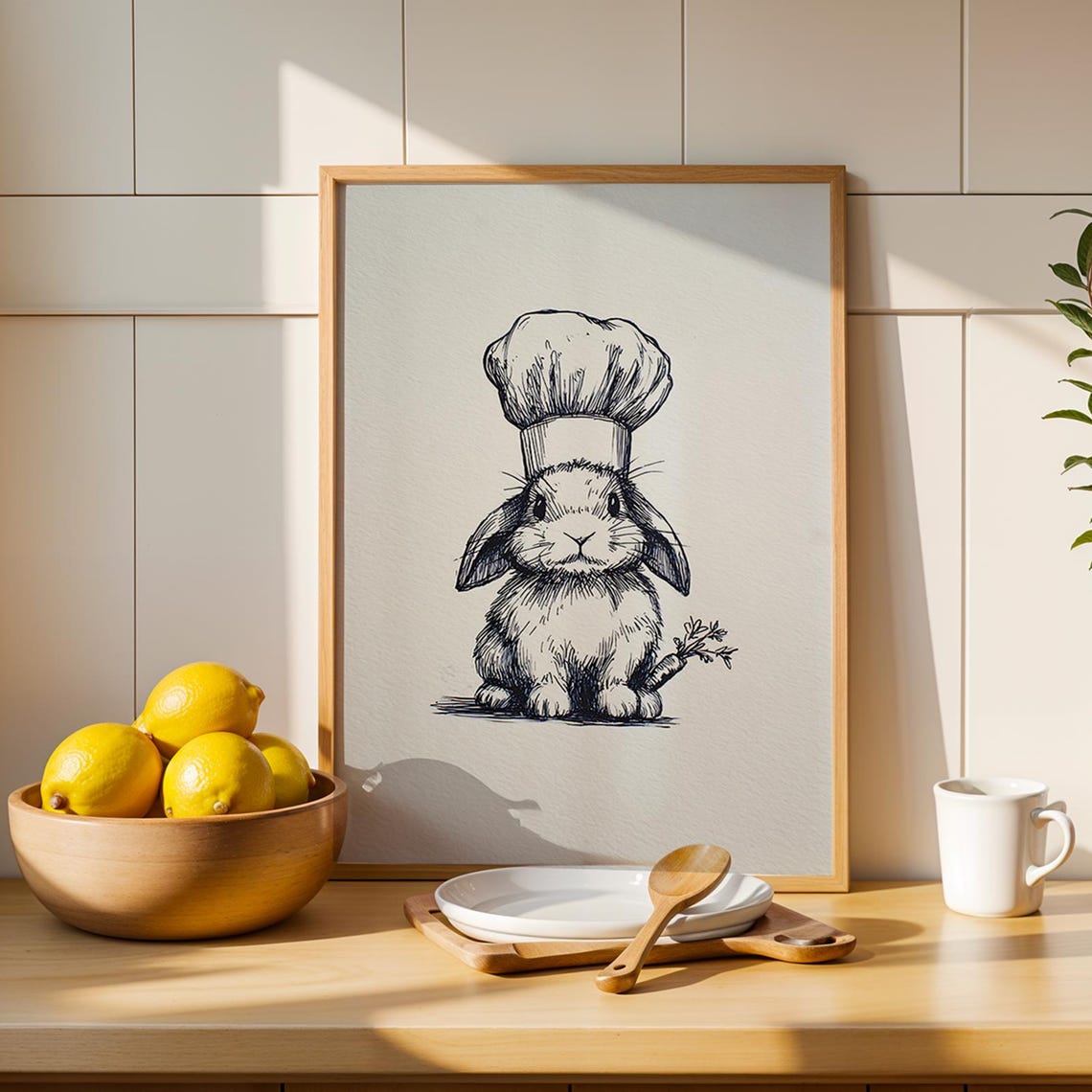 Cute Rabbit Chef Wall Art Kitchen Poster Gifts Prints Decor