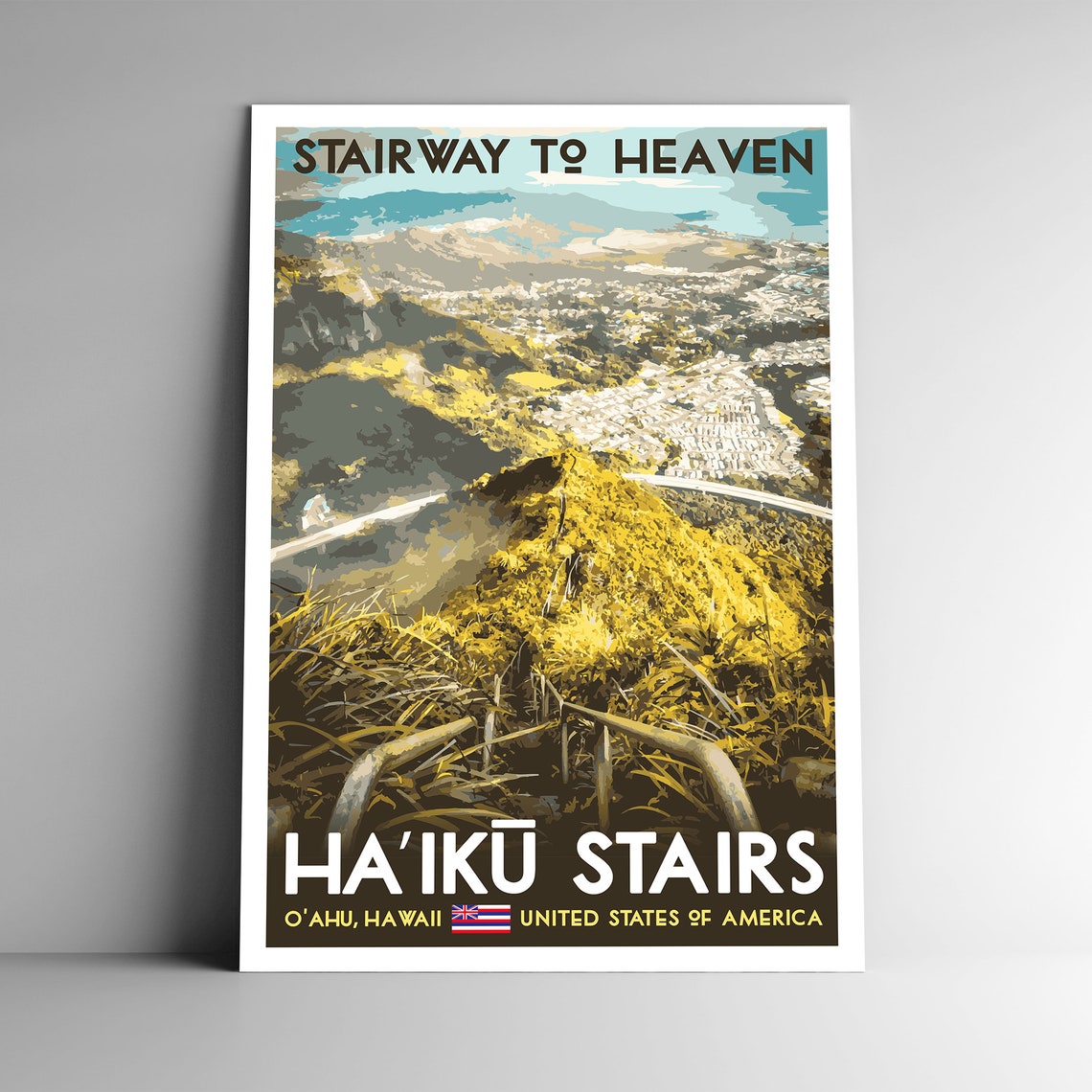 Haiku Stairs Oahu Hawaii Stairway To Heaven Vintage Travel Poster
