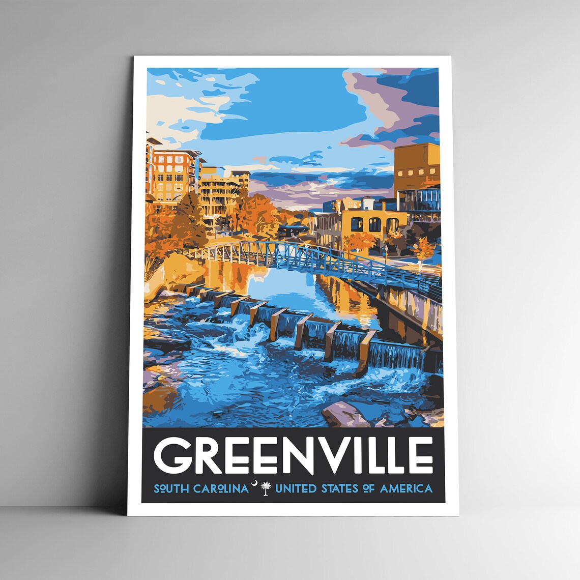 Greenville South Carolina Vintage Style Travel Poster