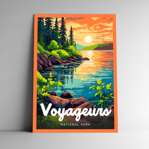 Voyageurs National Park Retro Lake Sunset Illustration Travel Poster