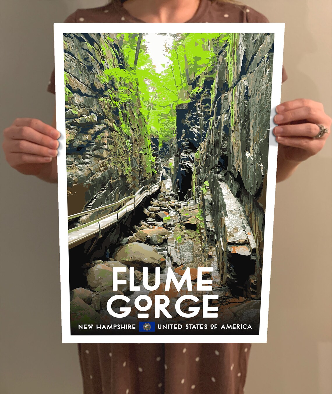 Flume Gorge Vintage Style Travel Poster, New Hampshire - Image 2