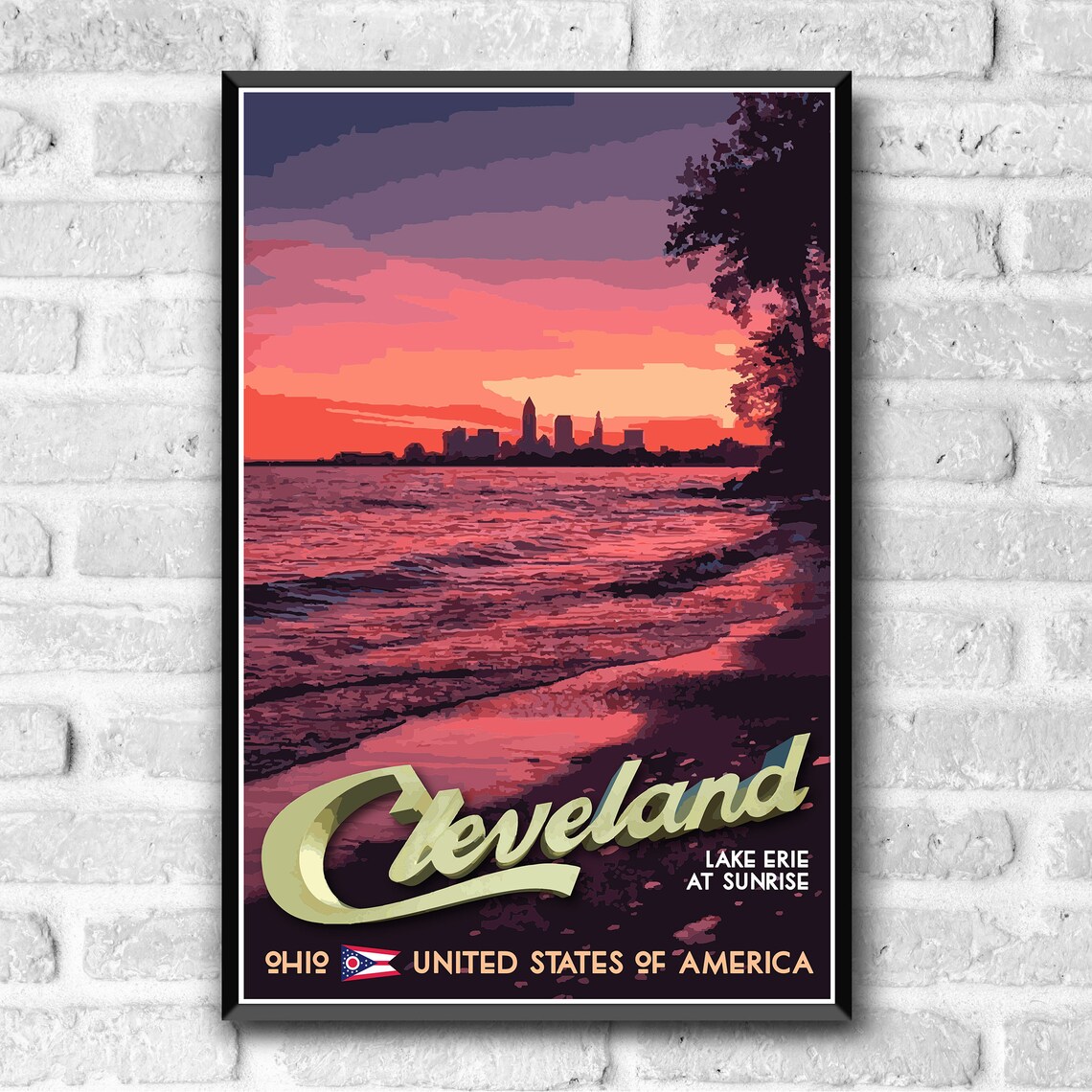 Cleveland Ohio Vintage Style Travel Poster, Lake Erie - Image 3