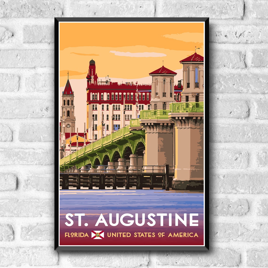 St. Augustine Florida Bridge of Lions Sunset Vintage Travel Poster - Image 3