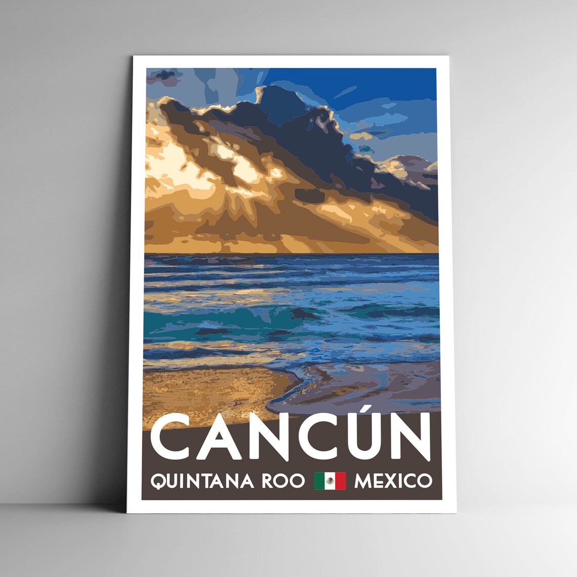 Cancun Vintage Style Travel Poster, Quintana Roo