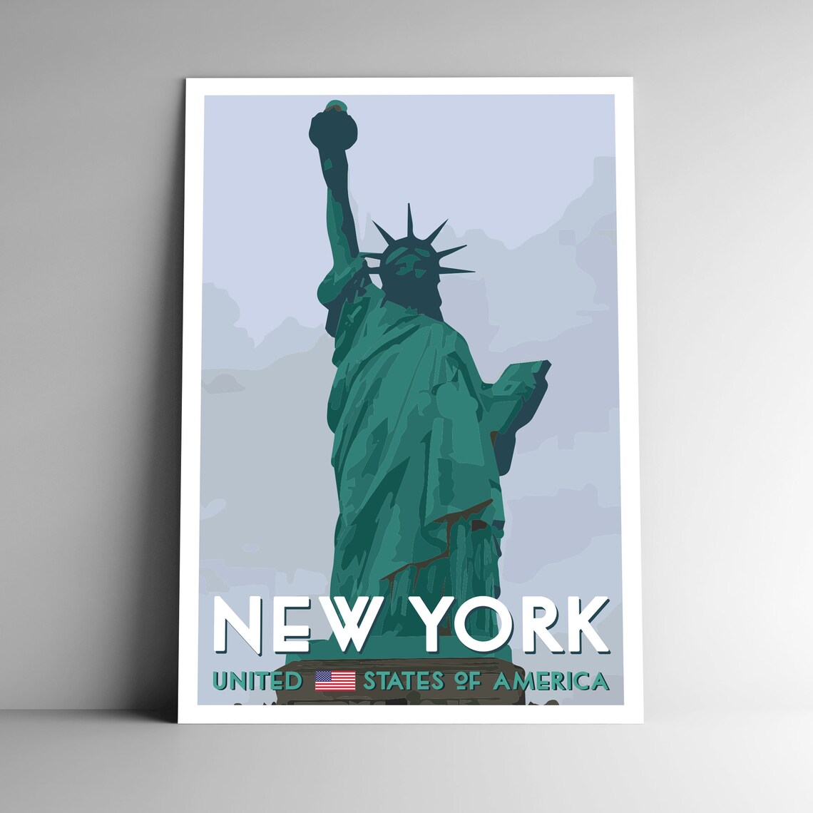New York Statue of Liberty Iconic Landmark Vintage Travel Poster