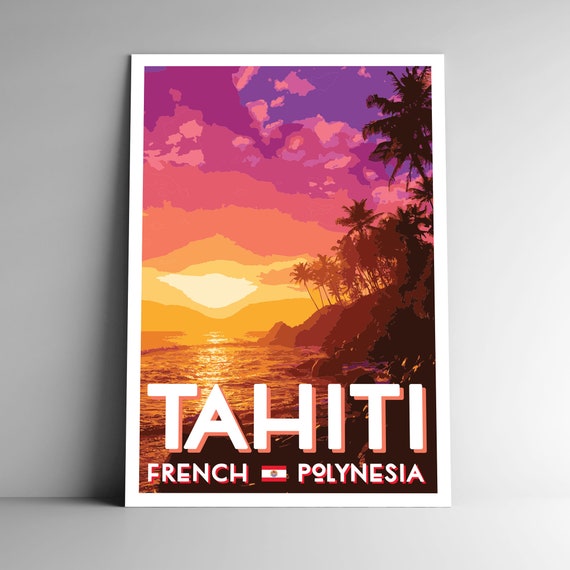 Tahiti Vintage Style Travel Poster, French Polynesia