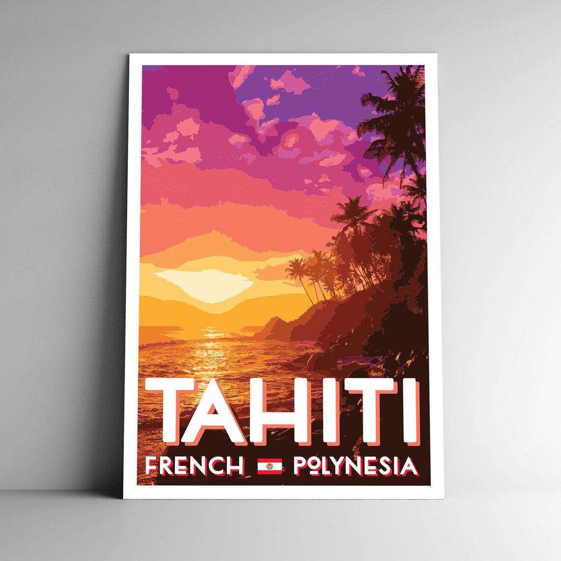 Tahiti Vintage Style Travel Poster, French Polynesia