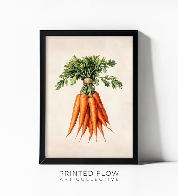 Carrot Wall Art Modern Vegetable Kitchen Decor Illustration Rustic Farmhouse Style Instant Print Iv01