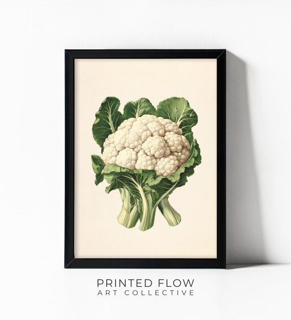 Cauliflower Wall Art Modern Vegetable Kitchen Decor Illustration Farmhouse Style Instant Print Iv08