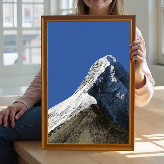 Majestic Snow Mountain Peak Framed Wall Art Gicle Print Wood Frame Decor