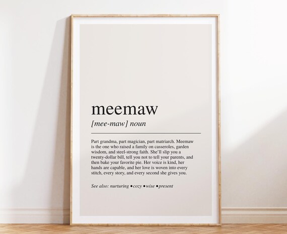 Meemaw Dictionary Definition Typography Grandma Gift Wall Art