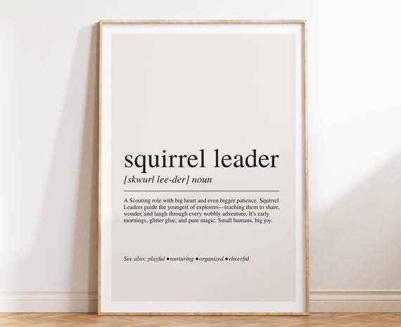 Squirrel Leader Definition Print Fun Hobby Wall Art Modern Typography Poster