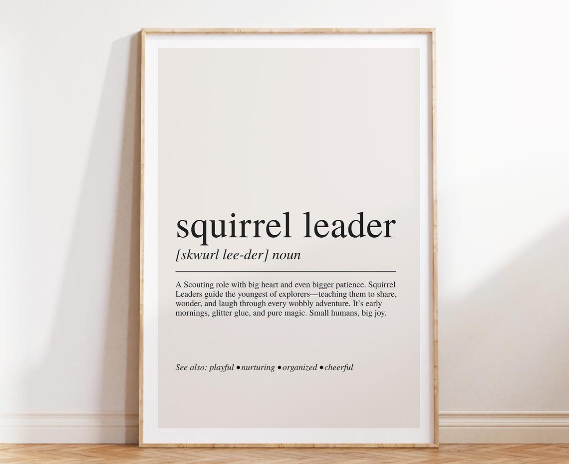 Squirrel Leader Definition Print Fun Hobby Wall Art Modern Typography Poster