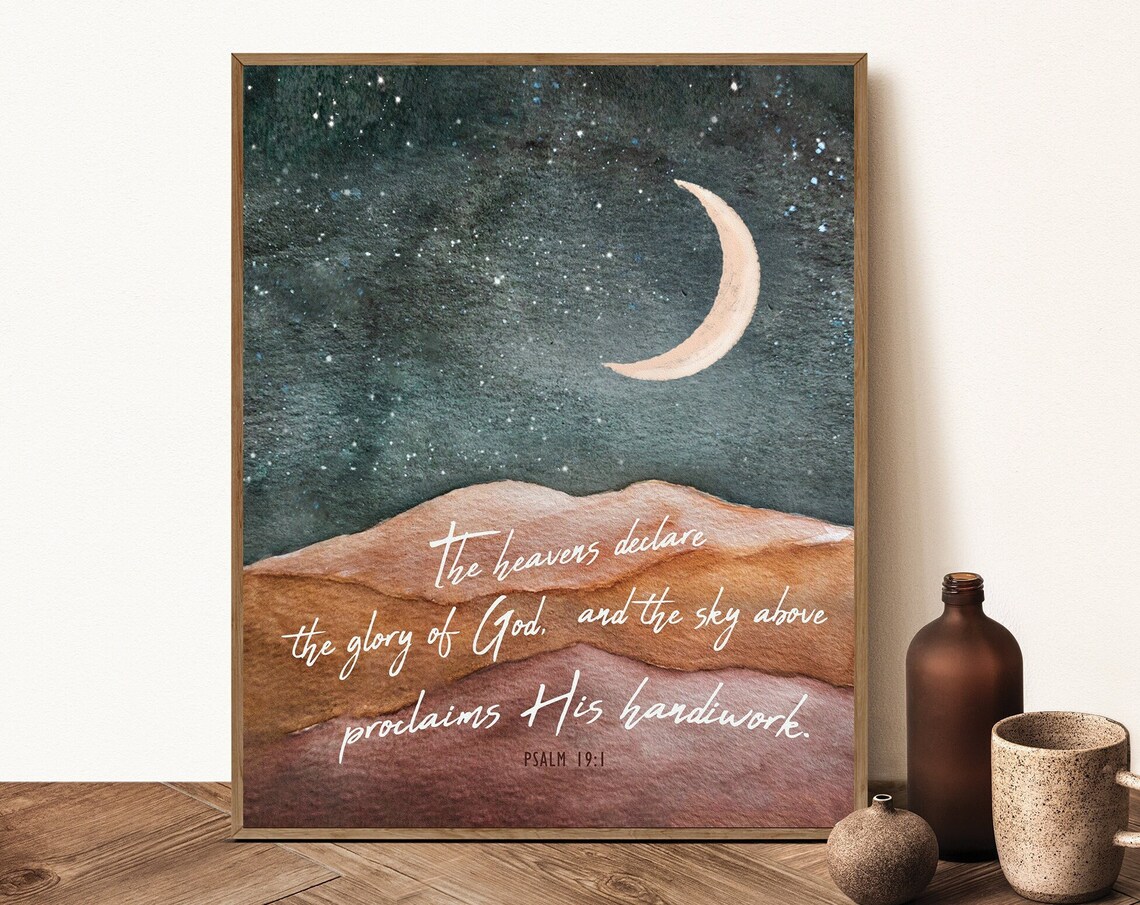 Psalm 19:1 Scripture Print, Desert Night Sky Art Print