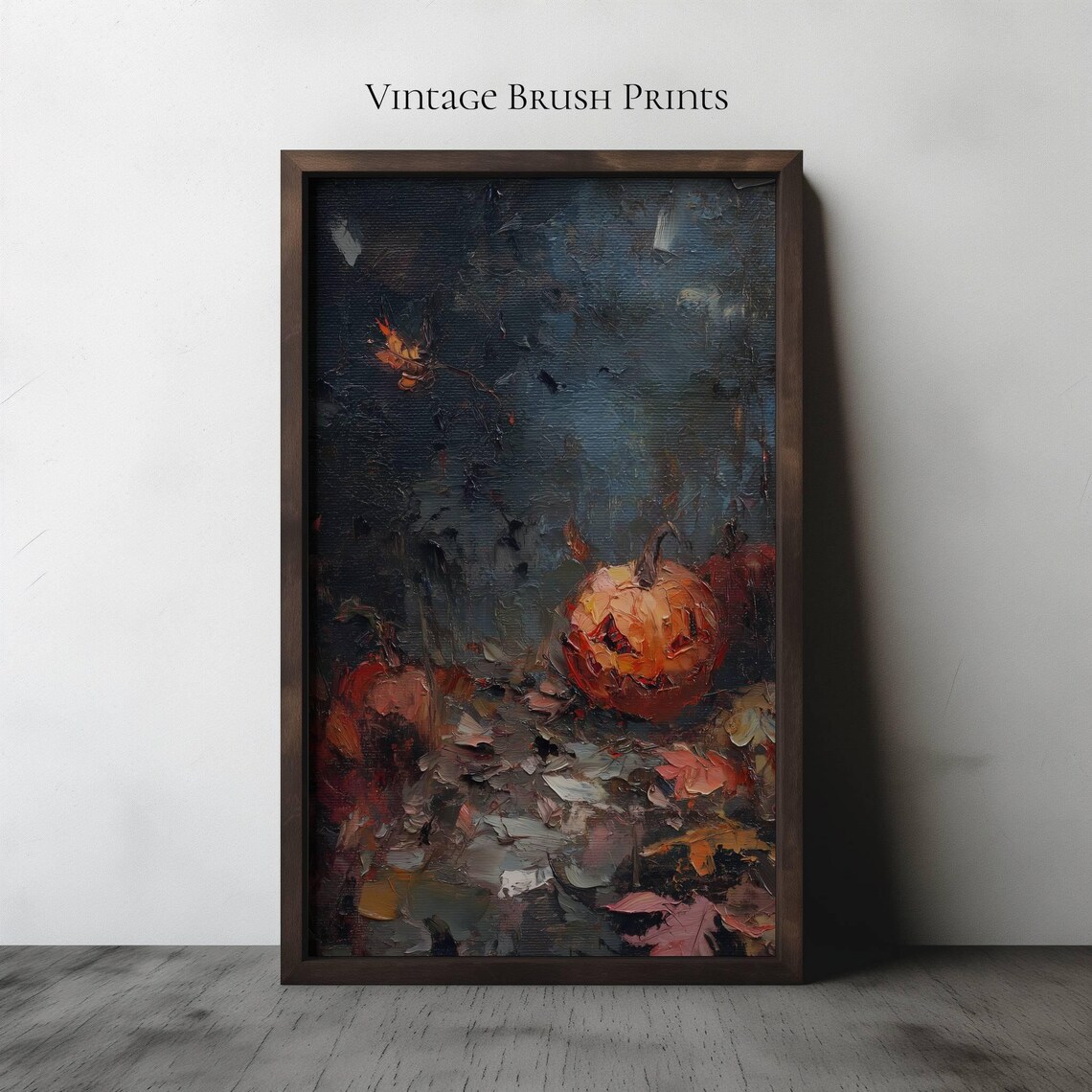Vintage Pumpkin Still Life Painting Rustic Halloween Decor