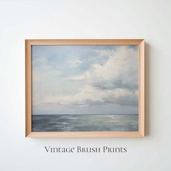 Soft Cloudy Seascape Vintage Coastal Ocean Sky Painting Poster