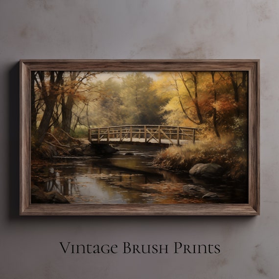 Autumn Bridge Landscape Print Vintage Fall Wall Art
