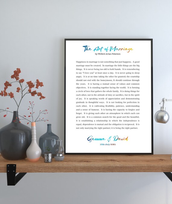 The Art Of Marriage Poem Print Wilferd Arlan Peterson Quote Wedding Gift Love Wall Inspirational Unframed Decor