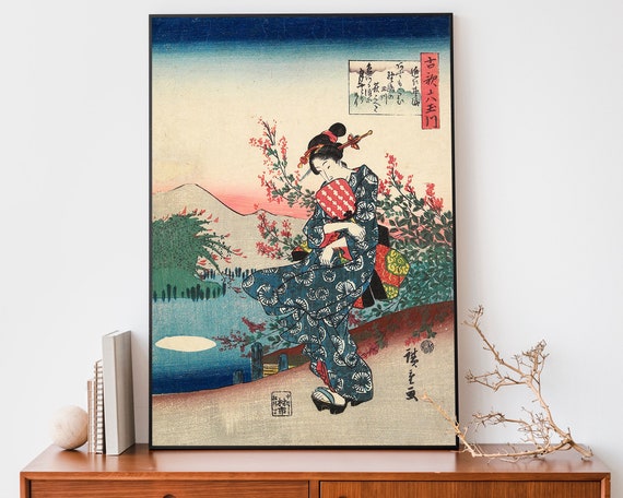 Ando Hiroshige Japanese Geisha Poster Woodblock Art Japandi Decor Zen Home Decor