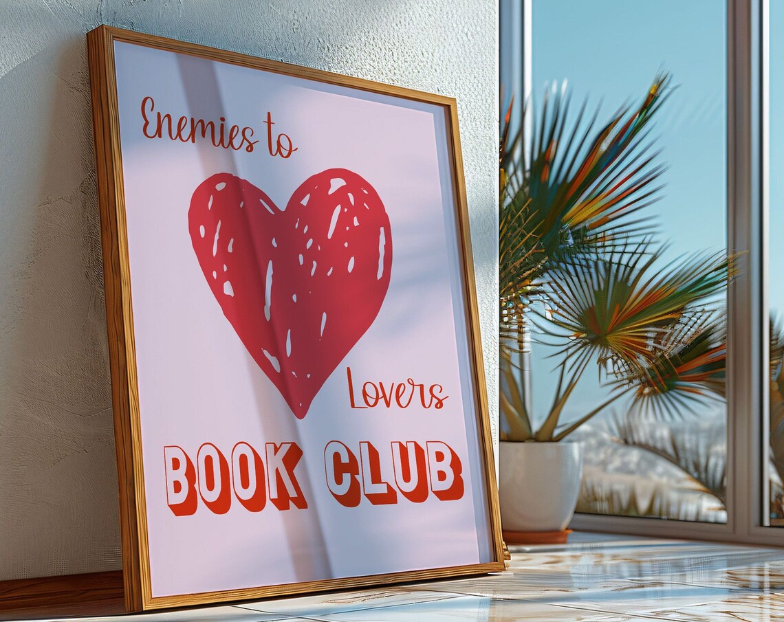 Enemies To Lovers Book Club Red Pink Heart Romance Trope Poster
