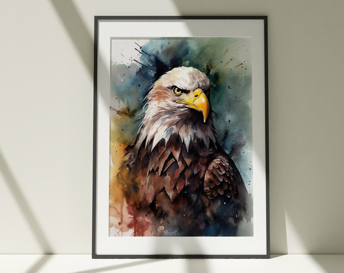 Bald Eagle Portrait Watercolor Majestic Bird of Prey Art Poster