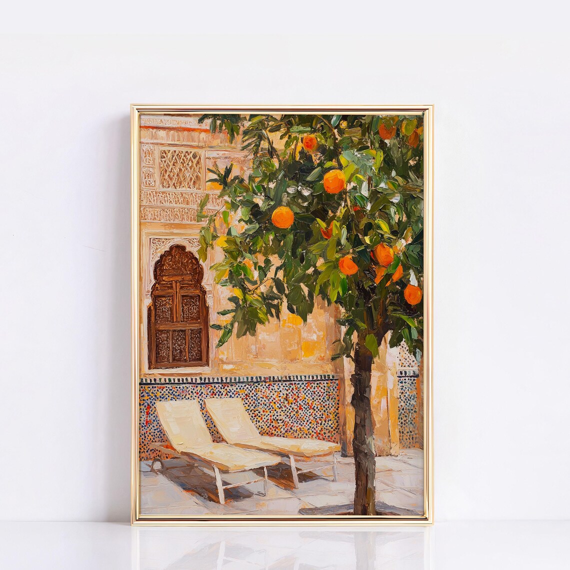 Moroccan Courtyard Art Print, Mediterranean Patio Scene