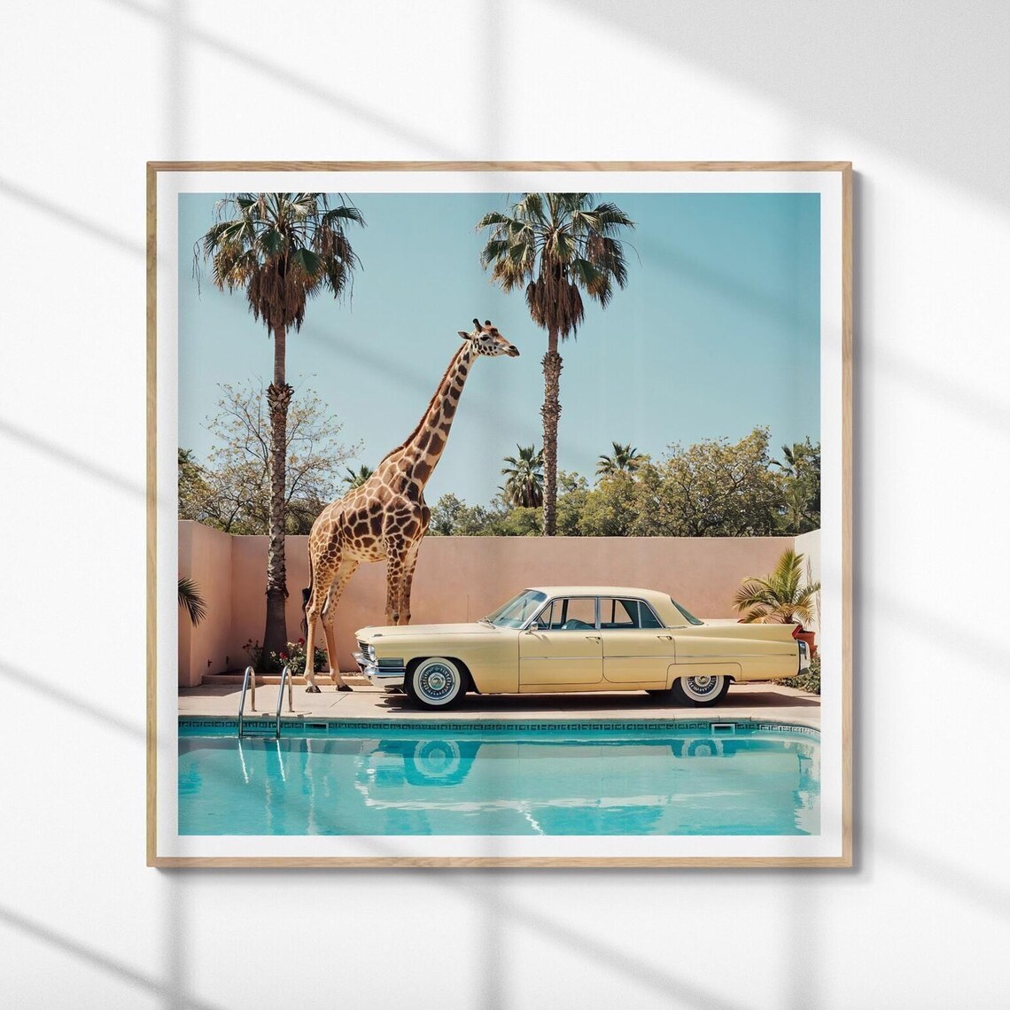 Giraffe By Pool, Palm Springs Vintage Travel Poster