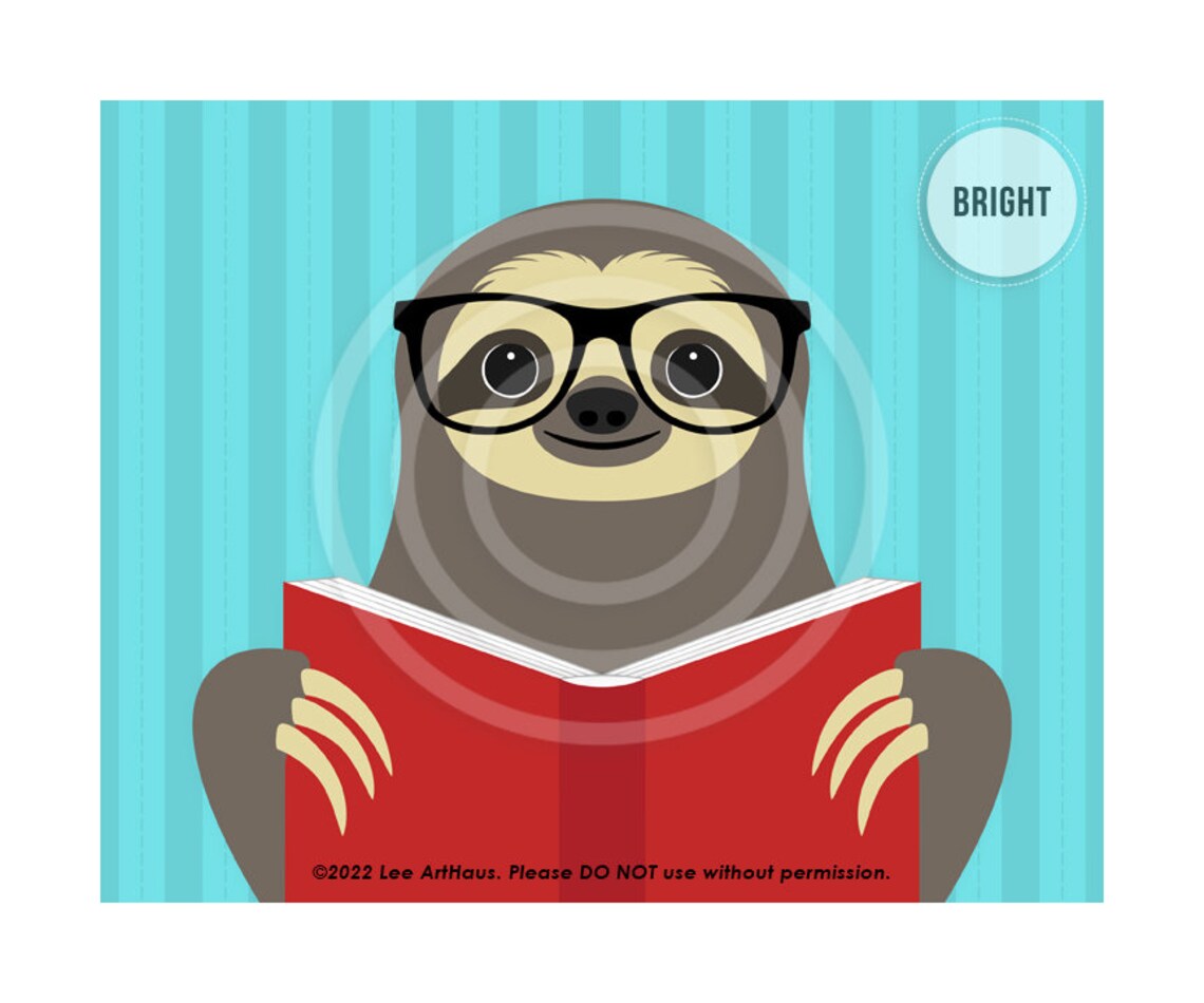 Cute Sloth Glasses Reading Red Book Turquoise Book Lover Library Poster