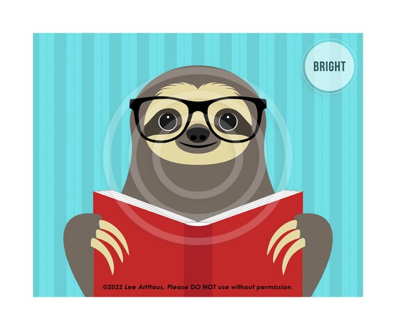 Cute Sloth Glasses Reading Red Book Turquoise Book Lover Library Poster