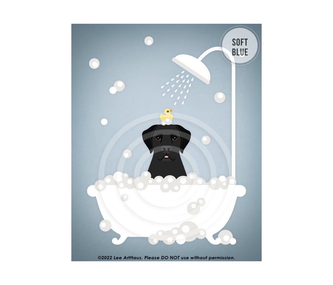 Black Labrador Retriever Bubble Bath Shower Teal Bathroom Dog Poster - Image 2
