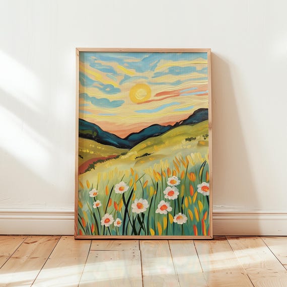 Flowery Meadow Landscape Print Botanical Wall Art