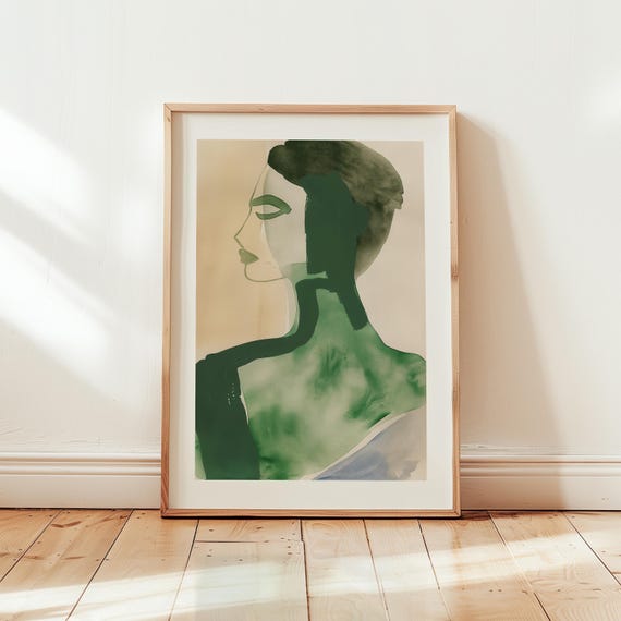 Woman In Green Print Midcentury Modern Abstract Art