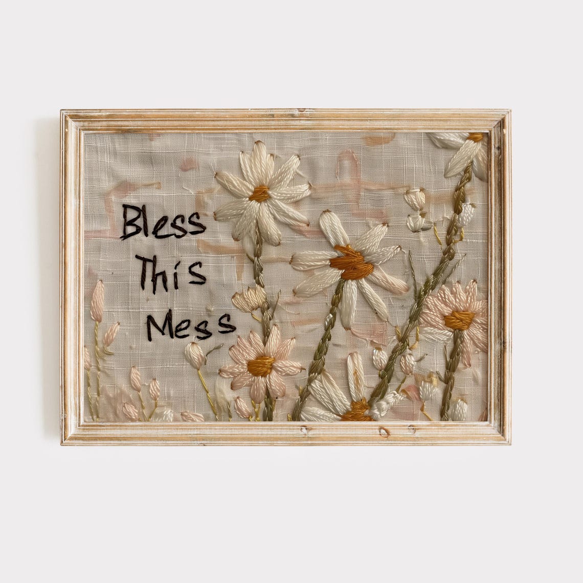 Bless This Mess Floral Print Embroidered Style Botanical Wall Art
