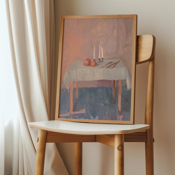 Autumn Still Life Print Abstract Fall Table With Apples Candles