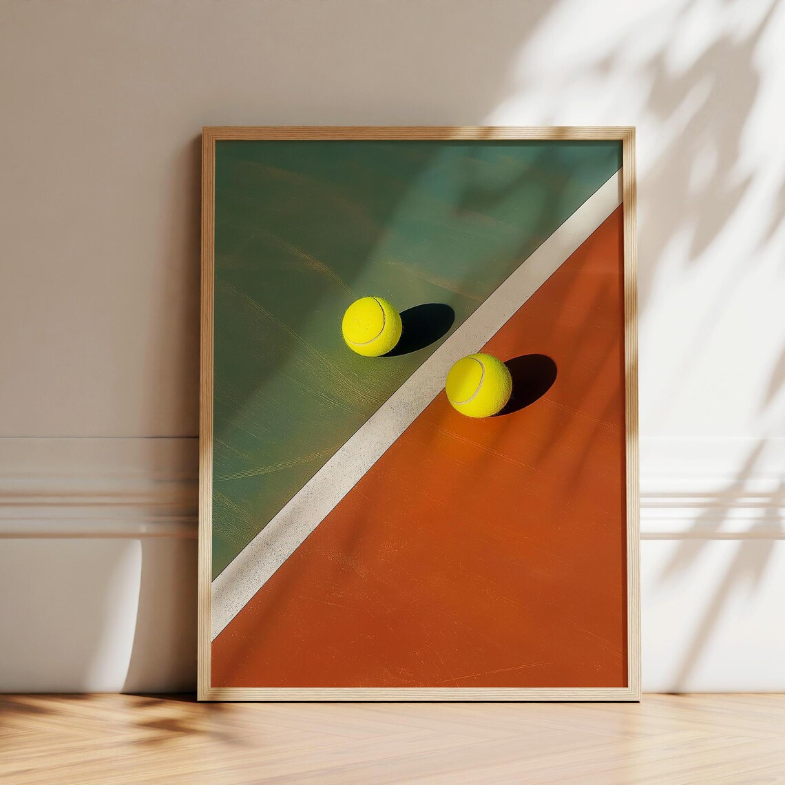 Tennis Balls On Court Clay And Grass Minimalist Sports Poster