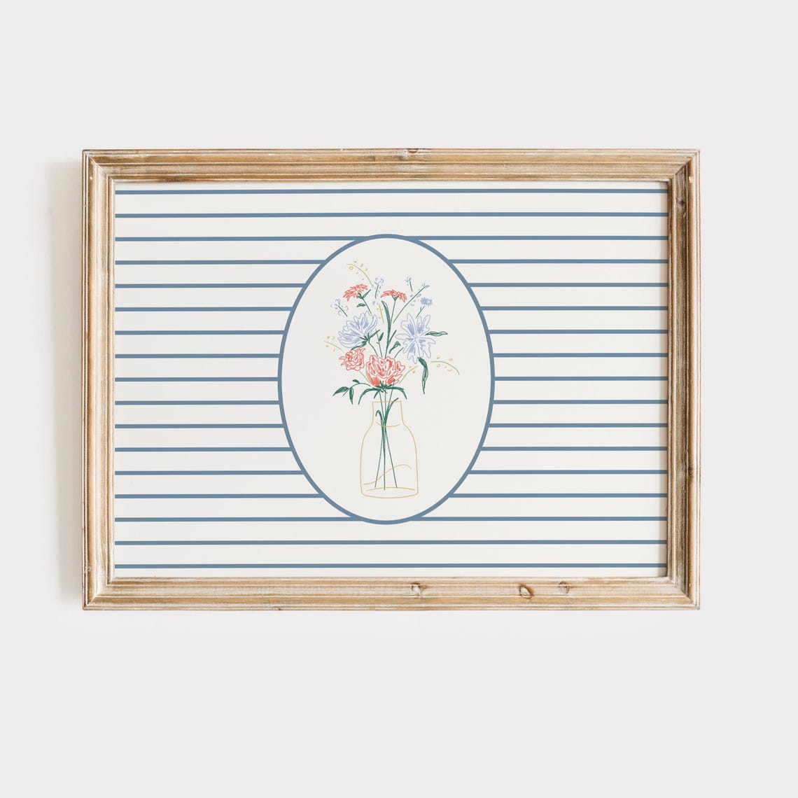 Wildflower Bouquet Oval Medallion Striped Minimalist Floral Poster