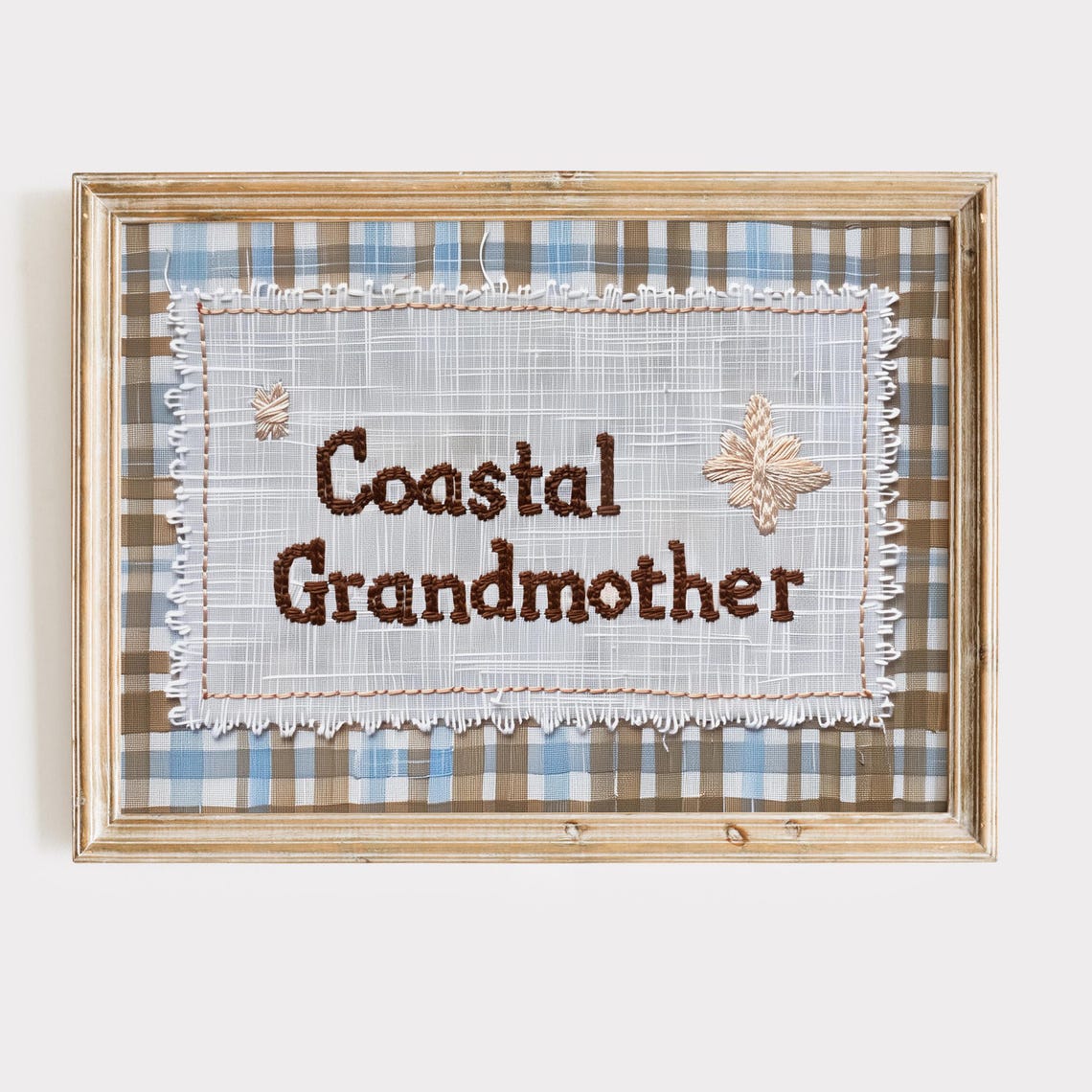 Coastal Grandmother Embroidered Gingham Cottage Textile Poster